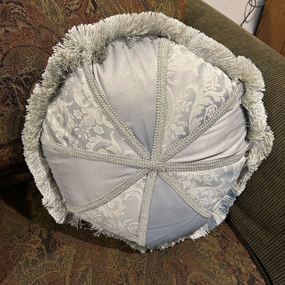 Elegant Seafoam Round Decorative Pillow with Fringe